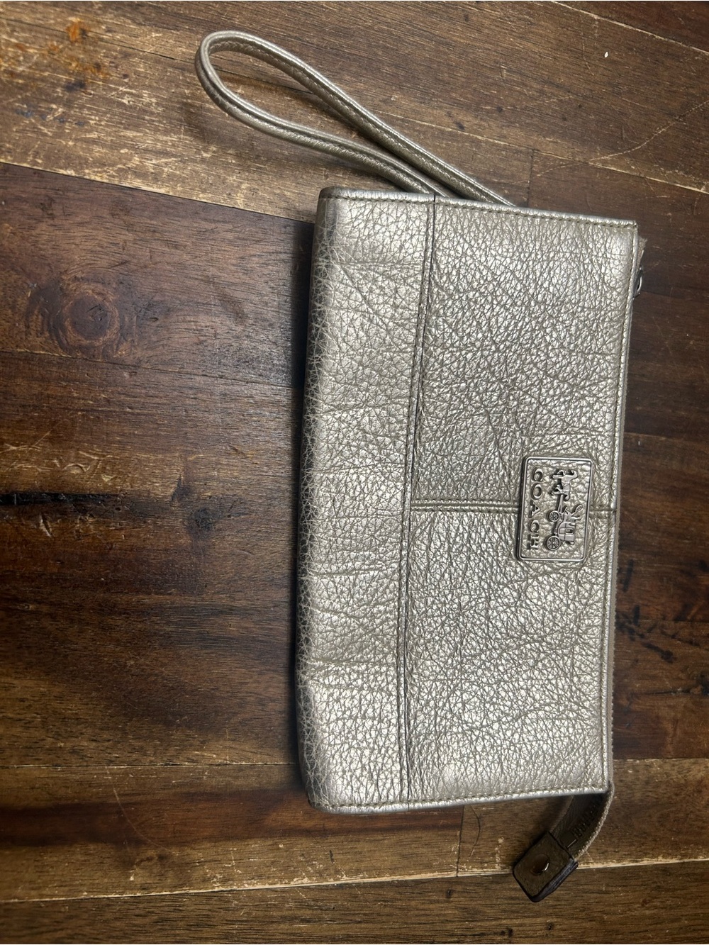 Coach Metallic Silver Pebbled Leather Wristlet